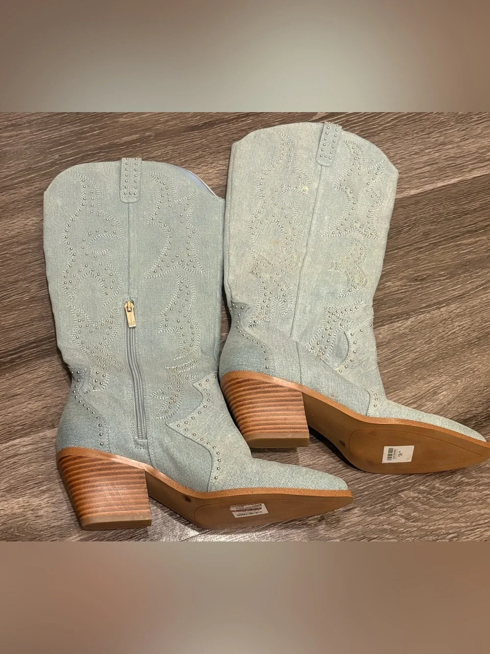 Jessica Simpson Women's Zaikes Studded Light Blue Jean Western Boots Size 9.5